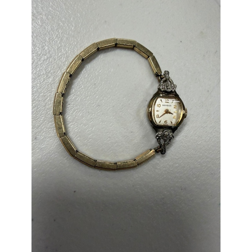 Vintage Benrus Ladies Cocktail Watch 10K Gold Rolled Plate Bezel Art Deco Style